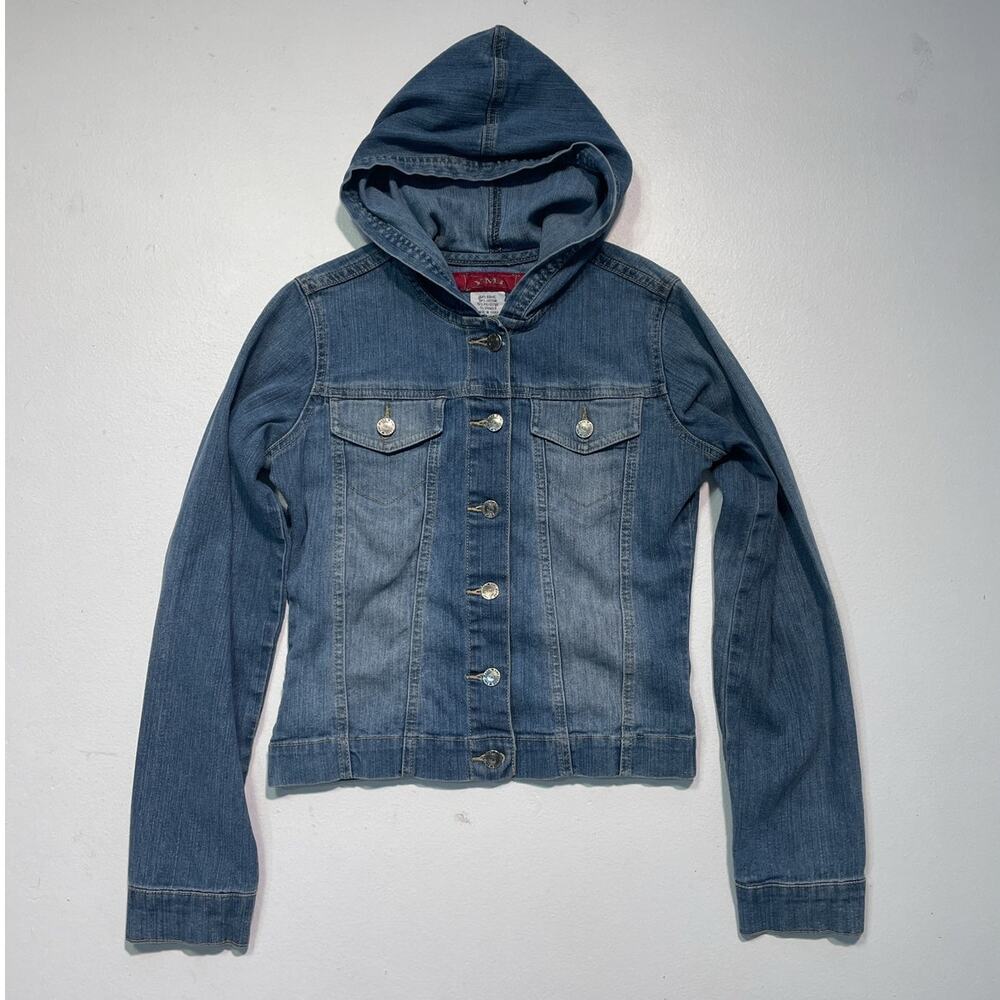 Vtg Y2K Blue Denim Fitted Hooded Button Up Jacket / Sz S / YMI / Euro Subversive